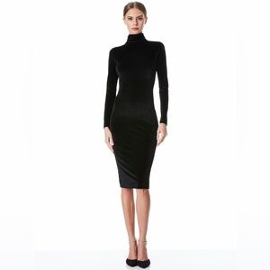 Alice + Olivia Delora Velvet Tassel Back Midi Dress Black Size 4